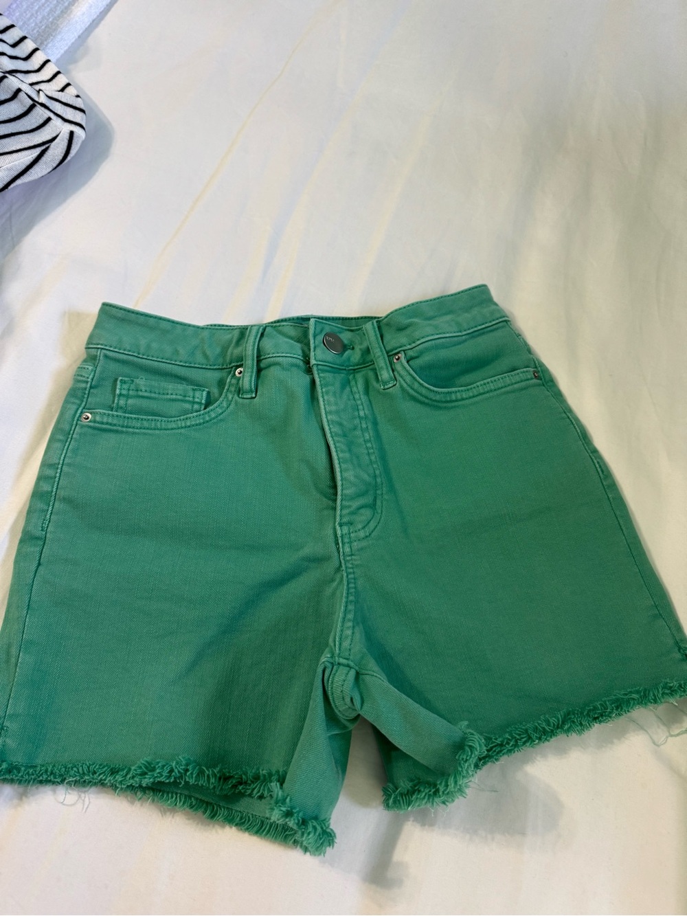 rag & bone Teal-Green High-Rise Frayed Hem Jean Shorts